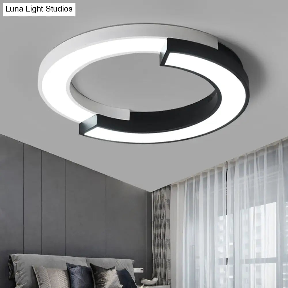 Nordic Circle Bedroom Shine: Spliced Black And White Led Metal Flush Mount Ceiling Light.