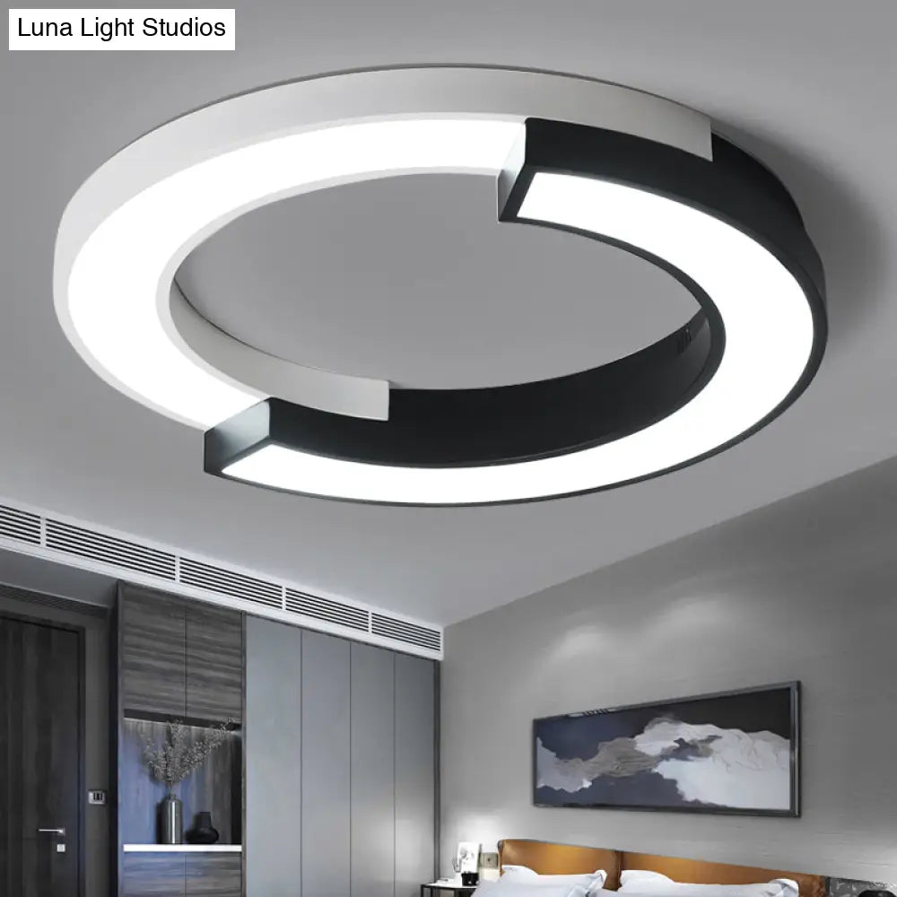 Nordic Circle Bedroom Shine: Spliced Black And White Led Metal Flush Mount Ceiling Light.