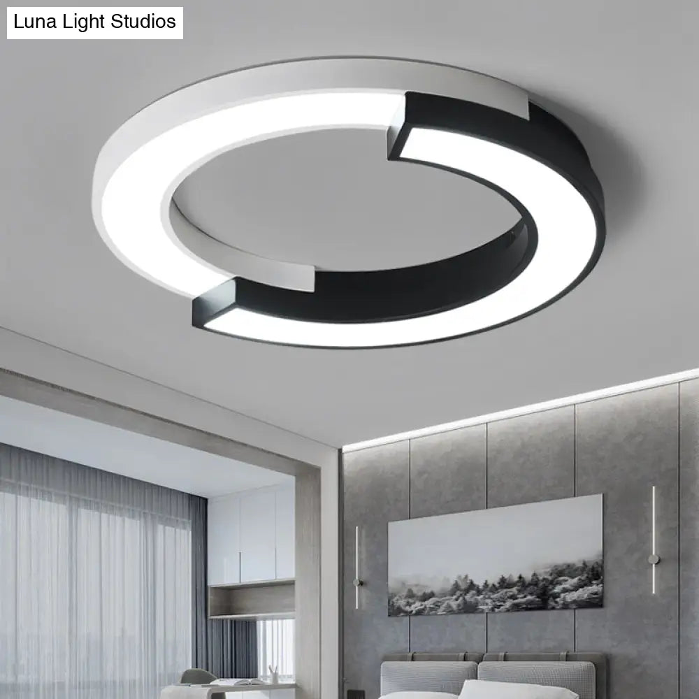 Nordic Circle Bedroom Shine: Spliced Black And White Led Metal Flush Mount Ceiling Light.