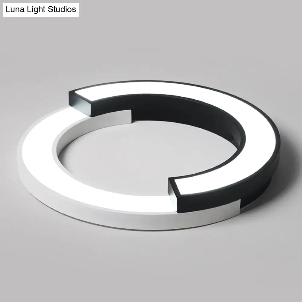 Nordic Circle Bedroom Shine: Spliced Black And White Led Metal Flush Mount Ceiling Light.