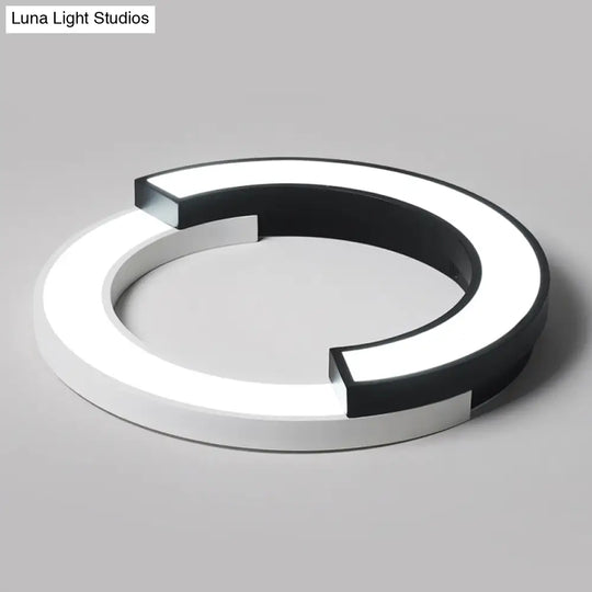 Nordic Circle Bedroom Shine: Spliced Black And White Led Metal Flush Mount Ceiling Light.