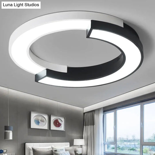 Nordic Circle Bedroom Shine: Spliced Black And White Led Metal Flush Mount Ceiling Light.