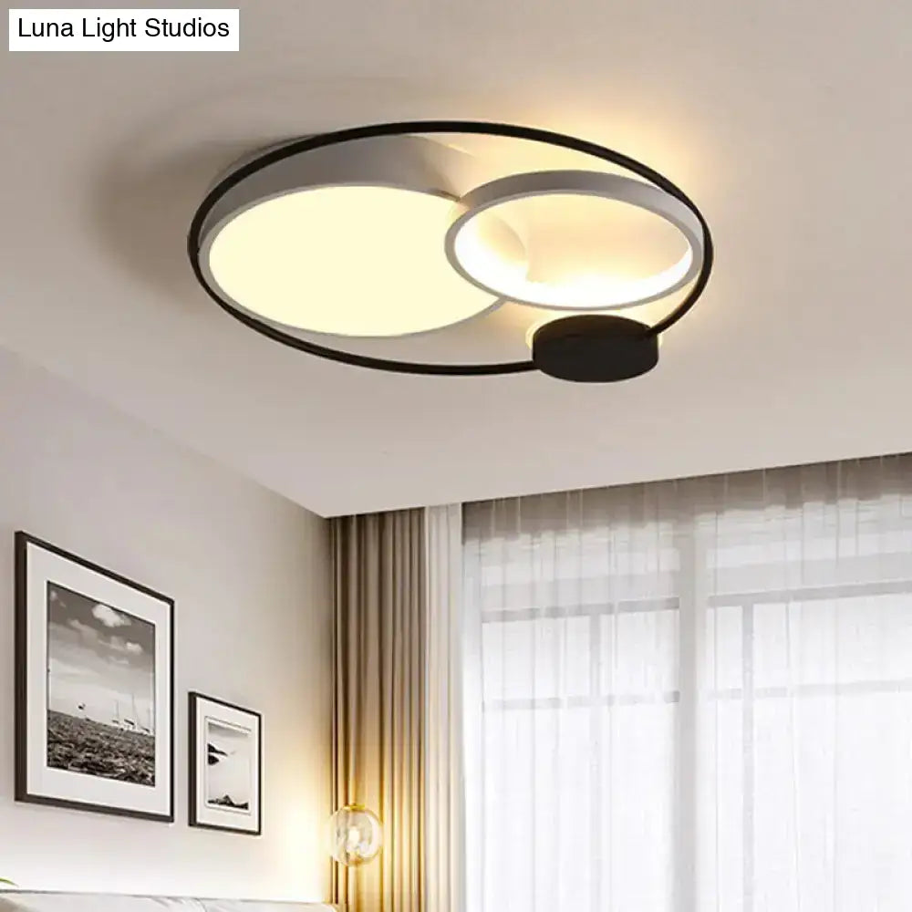 Nordic Circle Ceiling Lighting: Metallic Led Flush Mount Light (16’/19’/23.5’) - Black/Grey