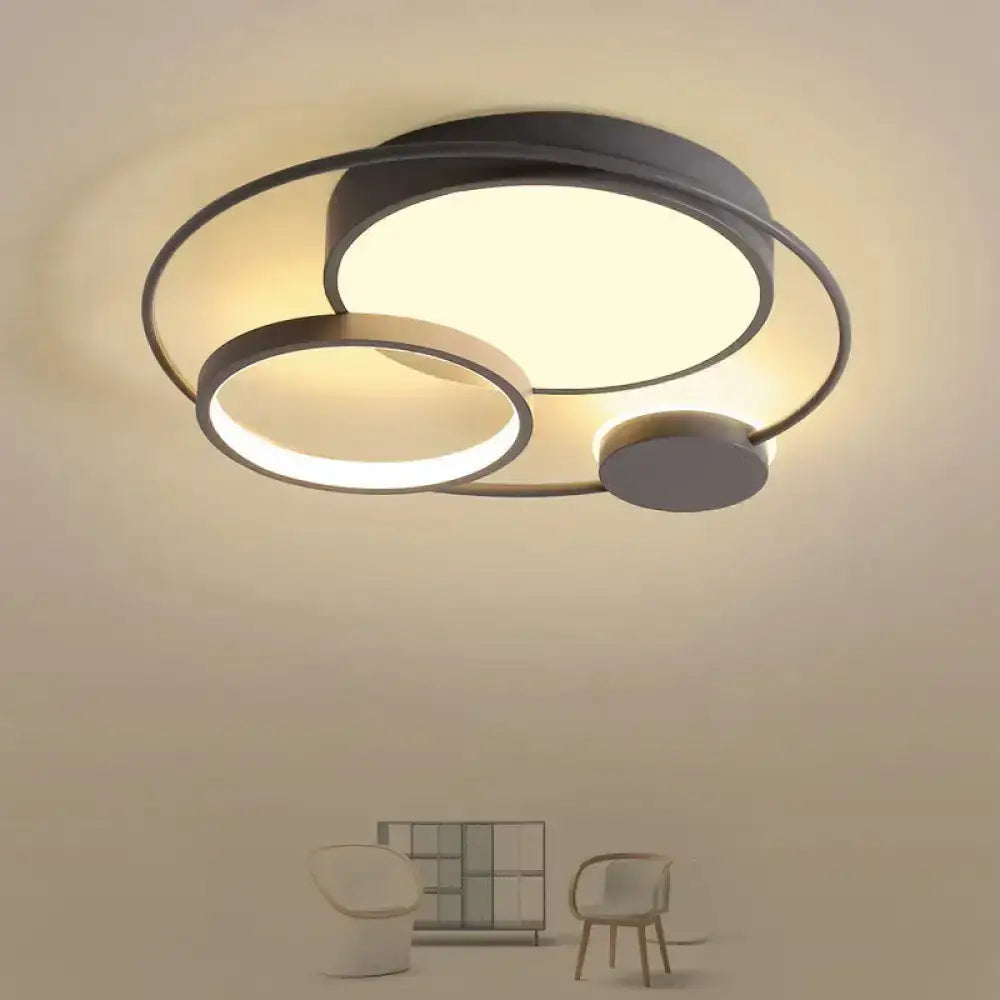 Nordic Circle Ceiling Lighting: Metallic Led Flush Mount Light (16’/19’/23.5’) - Black/Grey