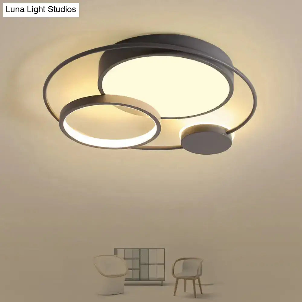 Nordic Circle Ceiling Lighting: Metallic Led Flush Mount Light (16’/19’/23.5’) - Black/Grey