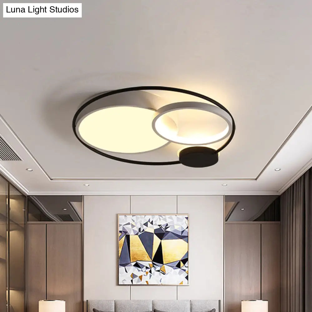 Nordic Circle Ceiling Lighting: Metallic Led Flush Mount Light (16/19/23.5) - Black/Grey For Bedroom