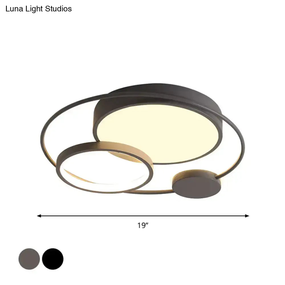 Nordic Circle Ceiling Lighting: Metallic Led Flush Mount Light (16’/19’/23.5’) - Black/Grey