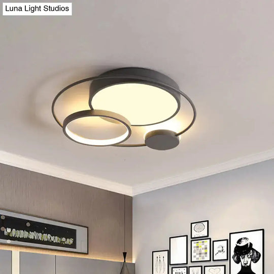 Nordic Circle Ceiling Lighting: Metallic Led Flush Mount Light (16’/19’/23.5’) - Black/Grey