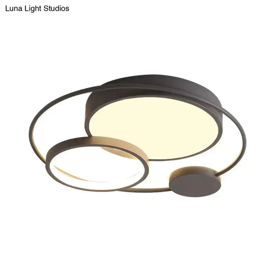 Nordic Circle Ceiling Lighting: Metallic Led Flush Mount Light (16’/19’/23.5’) - Black/Grey