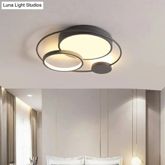 Nordic Circle Ceiling Lighting: Metallic Led Flush Mount Light (16’/19’/23.5’) - Black/Grey