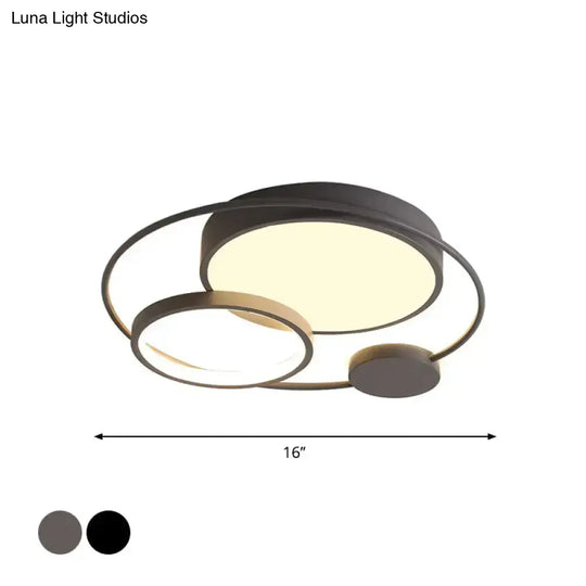 Nordic Circle Ceiling Lighting: Metallic Led Flush Mount Light (16’/19’/23.5’) - Black/Grey