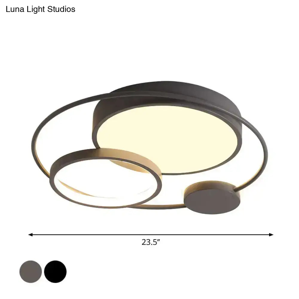 Nordic Circle Ceiling Lighting: Metallic Led Flush Mount Light (16’/19’/23.5’) - Black/Grey