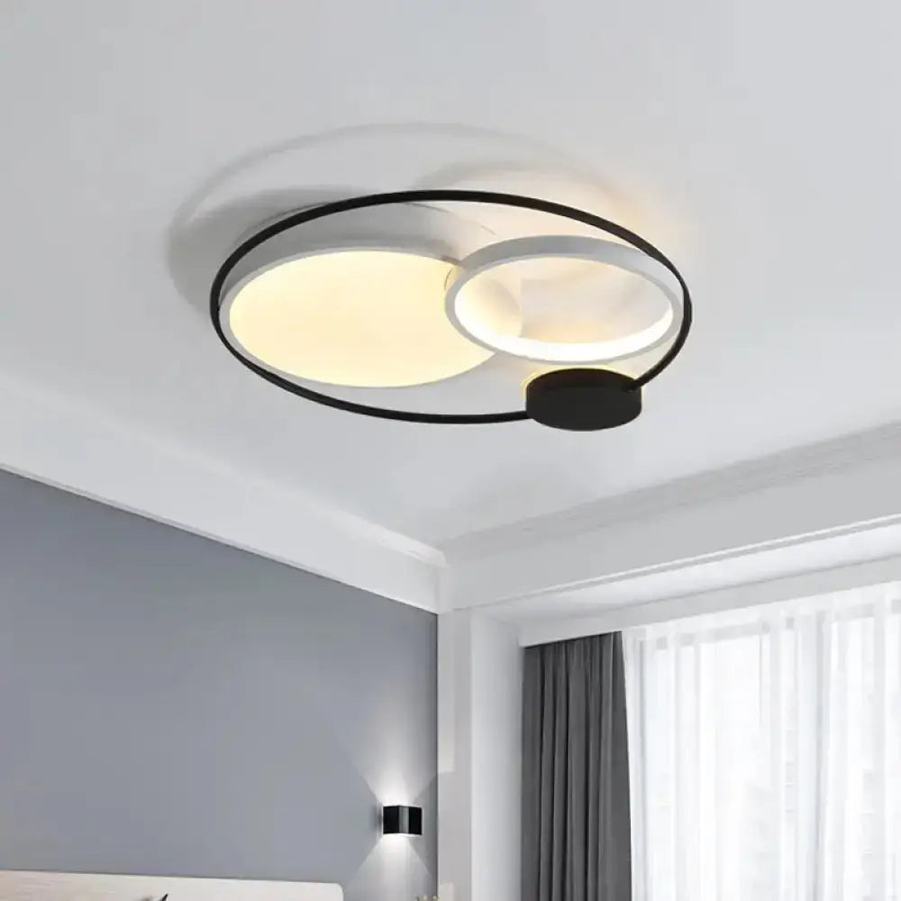 Nordic Circle Ceiling Lighting: Metallic Led Flush Mount Light (16’/19’/23.5’) - Black/Grey