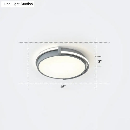 Nordic Circle Led Flush Mount Ceiling Light With Acrylic Diffuser Grey / 16 Warm