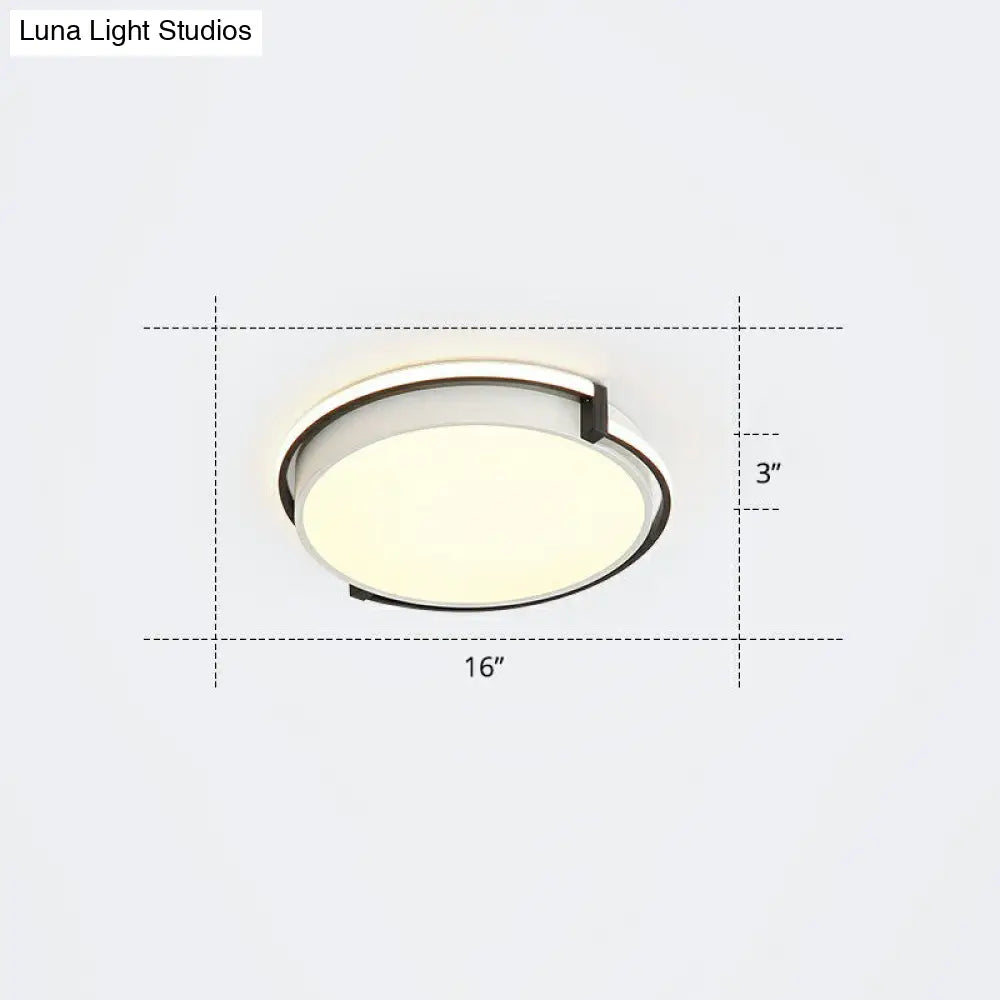 Nordic Circle Led Flush Mount Ceiling Light With Acrylic Diffuser Black / 16 Warm