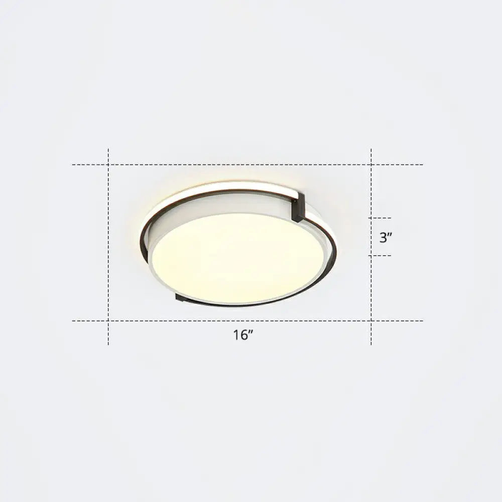 Nordic Circle Led Flush Mount Ceiling Light With Acrylic Diffuser Black / 16’ Warm