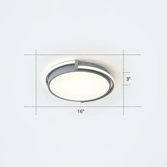Nordic Circle Led Flush Mount Ceiling Light With Acrylic Diffuser Grey / 16’ Warm