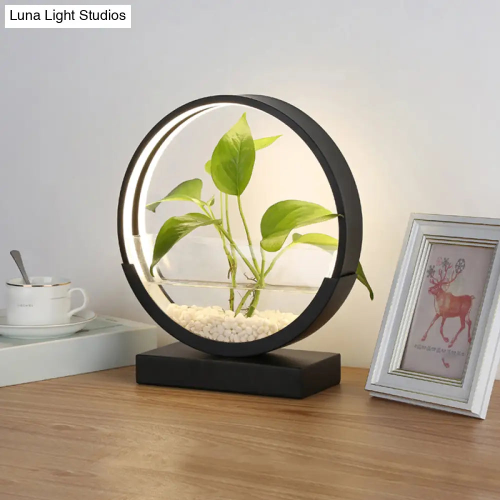 Nordic Circle Table Lamp With Hydroponics Plant Pot Design And Led Night Light