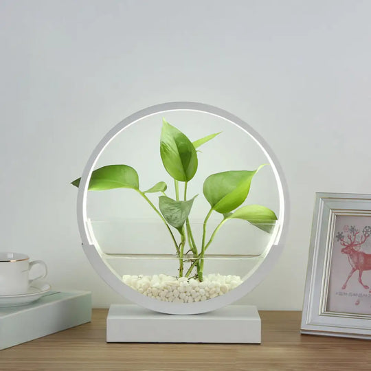 Nordic Circle Table Lamp With Hydroponics Plant Pot Design And Led Night Light White /