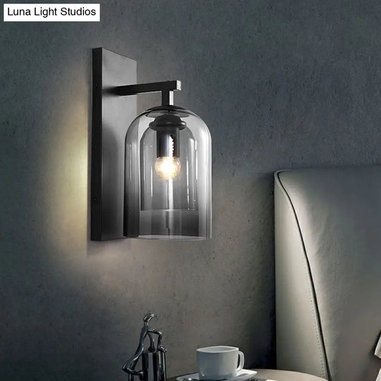 Nordic Cloche Wall Lamp Glass 1 Head Bedroom Sconce Light In Black