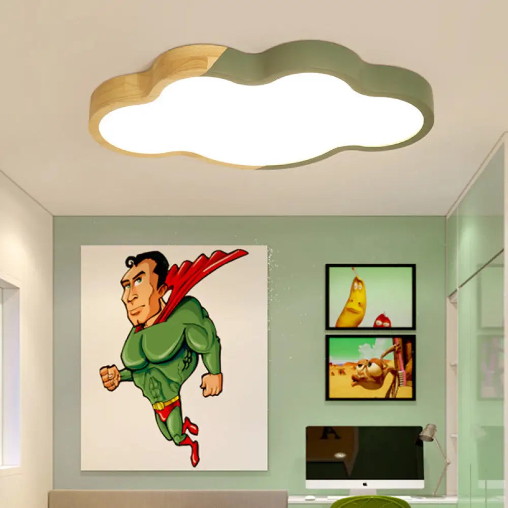 Nordic Cloud Shape Led Ceiling Light For Kid’s Bedroom - Acrylic Flush Mount Energy Saving Green