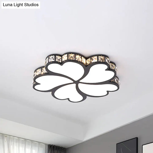 Nordic Clover Crystal Flush Mount Ceiling Light - Black/White/Gold Led Illumination For Bedroom