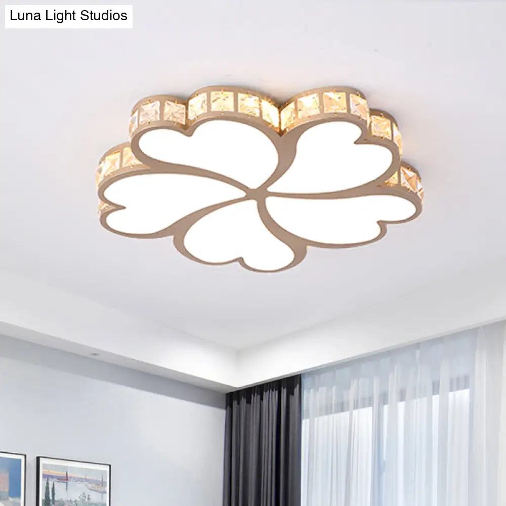 Nordic Clover Crystal Flush Mount Ceiling Light - Black/White/Gold Led Illumination For Bedroom