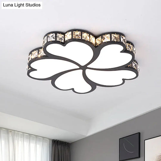 Nordic Clover Crystal Flush Mount Ceiling Light - Black/White/Gold Led Illumination For Bedroom