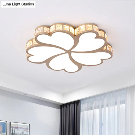 Nordic Clover Crystal Flush Mount Ceiling Light - Black/White/Gold Led Illumination For Bedroom