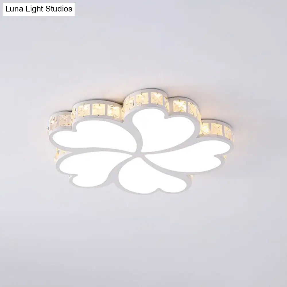 Nordic Clover Crystal Flush Mount Ceiling Light - Black/White/Gold Led Illumination For Bedroom