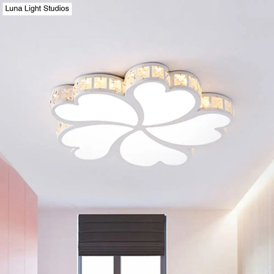 Nordic Clover Crystal Flush Mount Ceiling Light - Black/White/Gold Led Illumination For Bedroom