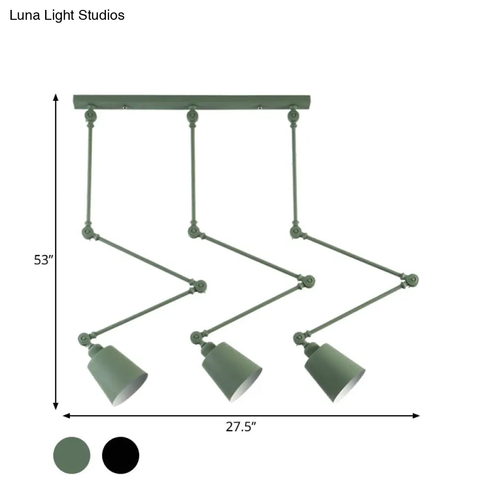 Nordic Cluster Pendant Light - Green/Black Bell With Adjustable Arm 3-Head Metal Hanging Lamp Kit