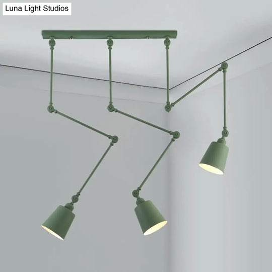 Nordic Cluster Pendant Light - Green/Black Bell With Adjustable Arm 3-Head Metal Hanging Lamp Kit