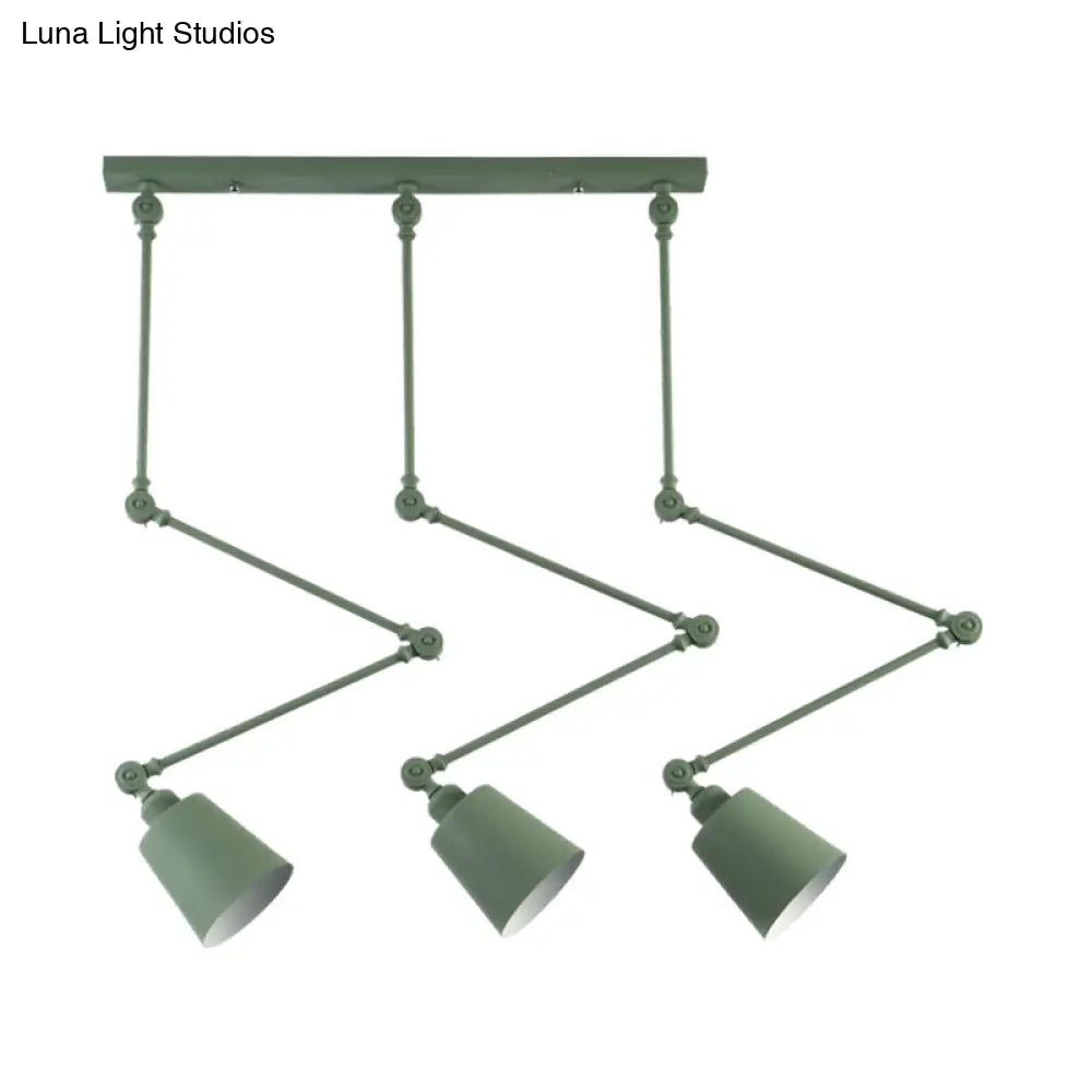 Nordic Cluster Pendant Light - Green/Black Bell With Adjustable Arm 3-Head Metal Hanging Lamp Kit