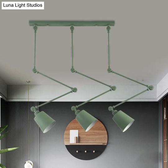 Nordic Style 3-Head Bell Pendant Light With Adjustable Arms In Green/Black Metal Cluster Green