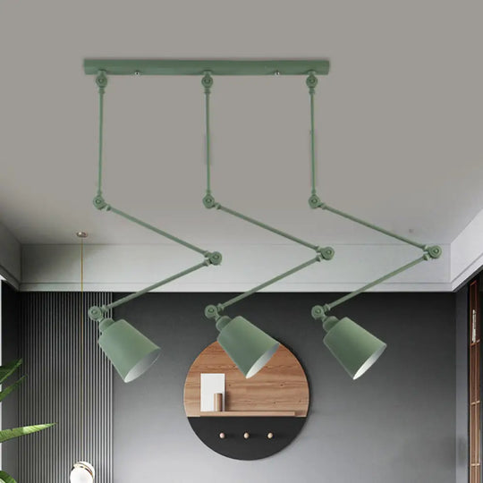 Nordic Cluster Pendant Light - Green/Black Bell With Adjustable Arm 3-Head Metal Hanging Lamp Kit