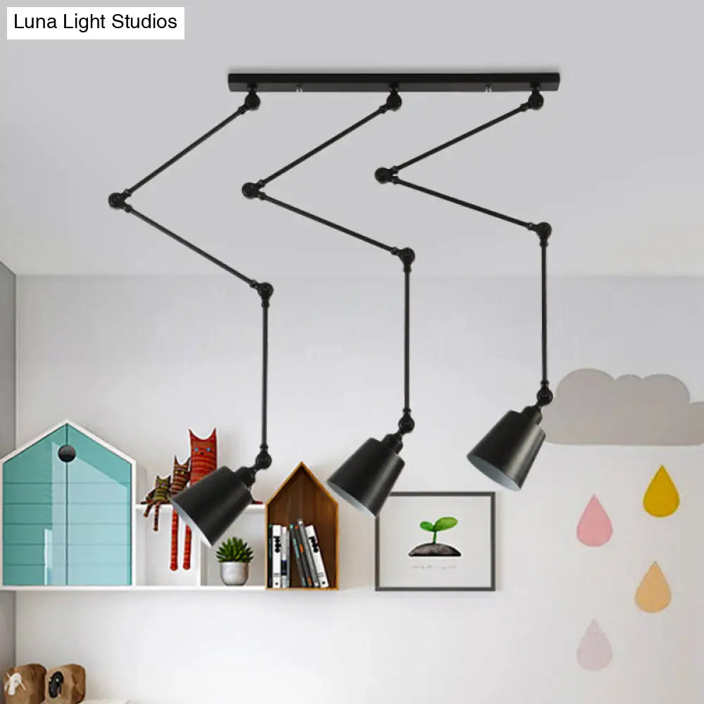 Nordic Cluster Pendant Light - Green/Black Bell With Adjustable Arm 3-Head Metal Hanging Lamp Kit