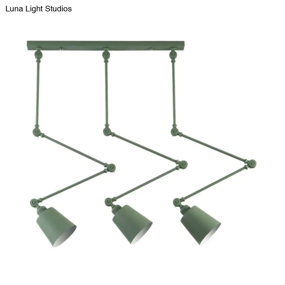 Nordic Style 3-Head Bell Pendant Light With Adjustable Arms In Green/Black Metal Cluster
