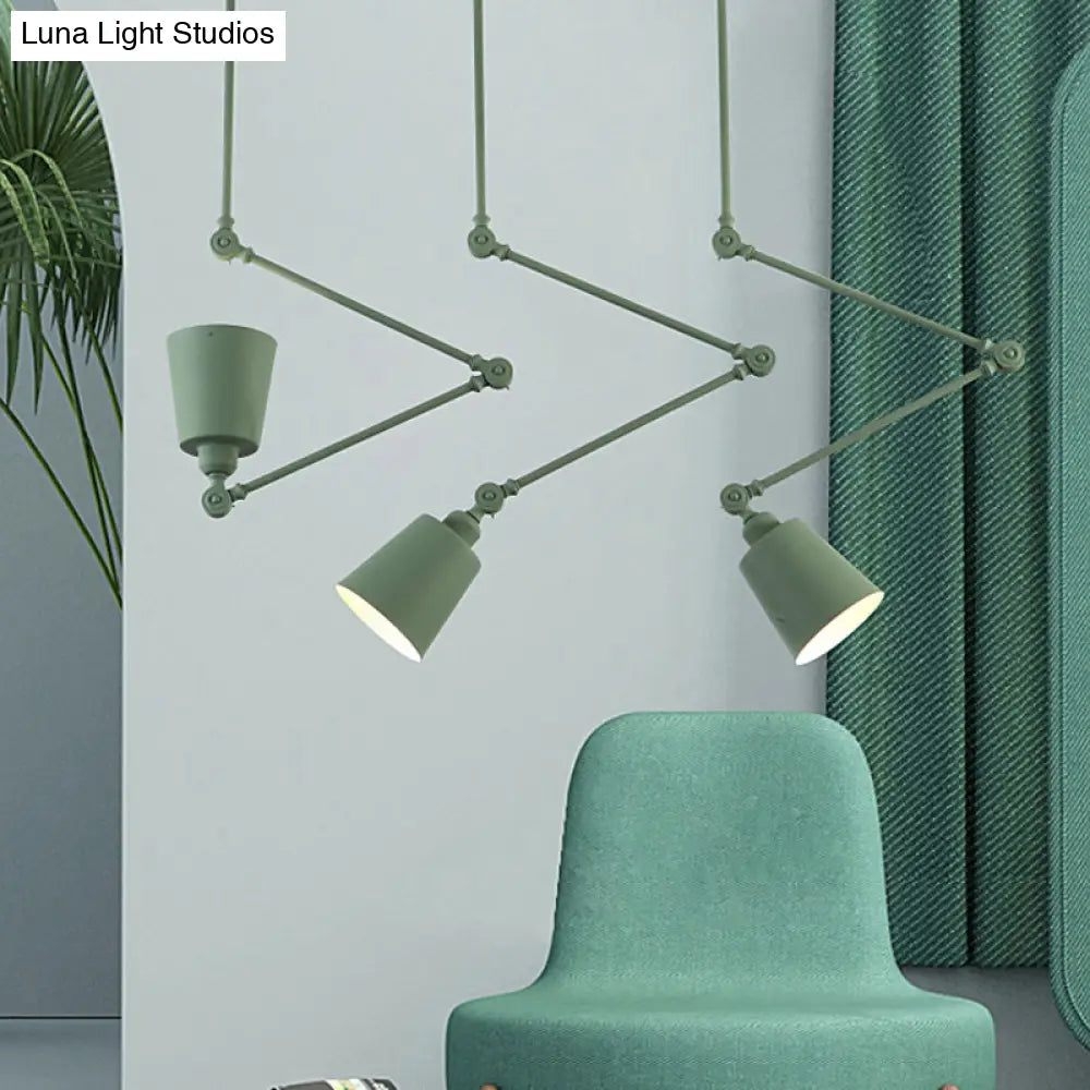 Nordic Cluster Pendant Light - Green/Black Bell With Adjustable Arm 3-Head Metal Hanging Lamp Kit