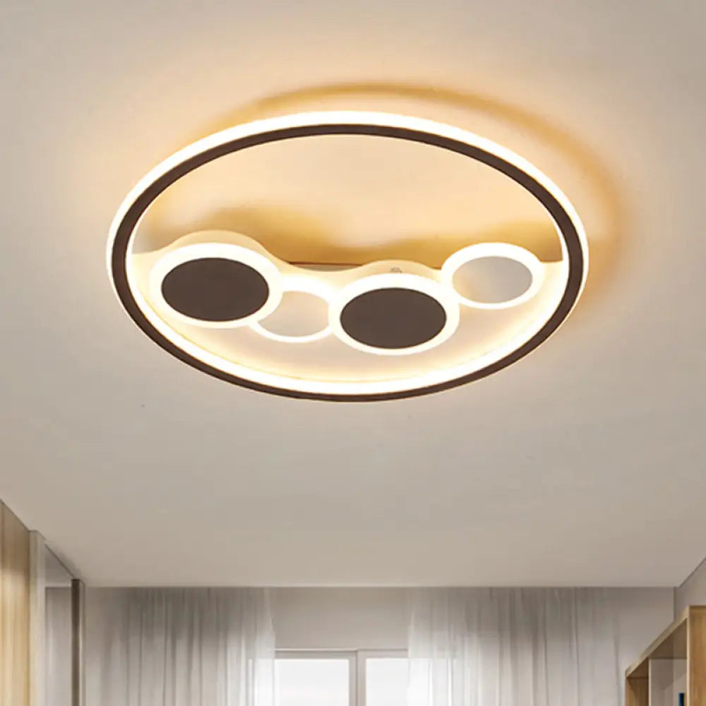 Nordic Coffee Led Flush Mount Metal Circles Ceiling Light For Living Room / White Round