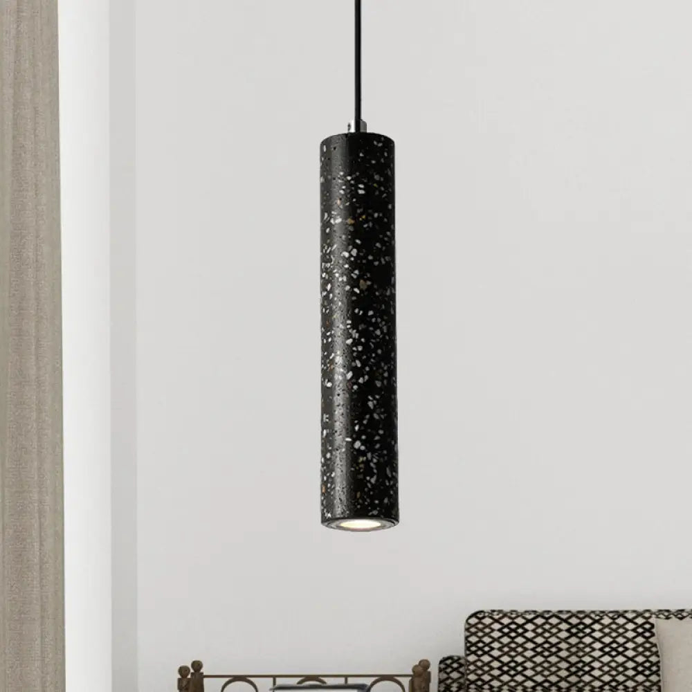 Nordic Concrete Tube Pendant Lighting - 1 Light Black/White/Yellow Suspension Black