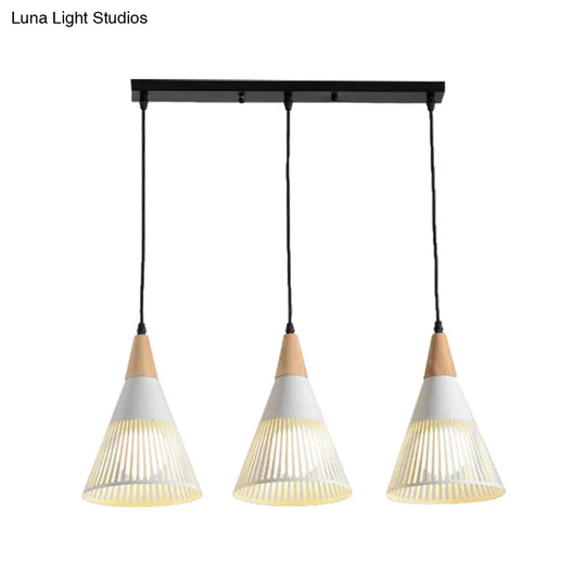 Nordic Cone Ceiling Light With 3 Metal And Wood Pendant Heads