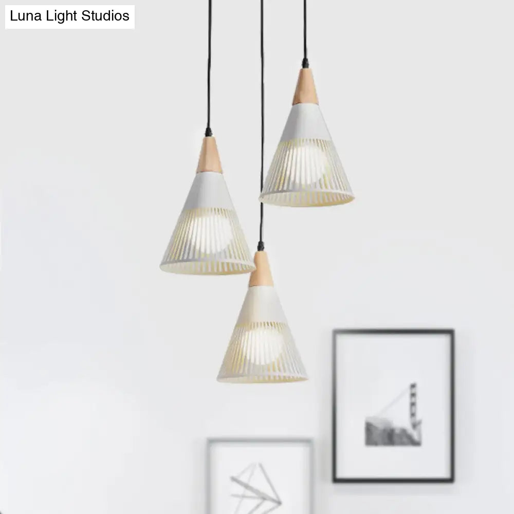 Nordic Cone Ceiling Light With 3 Metal And Wood Pendant Heads