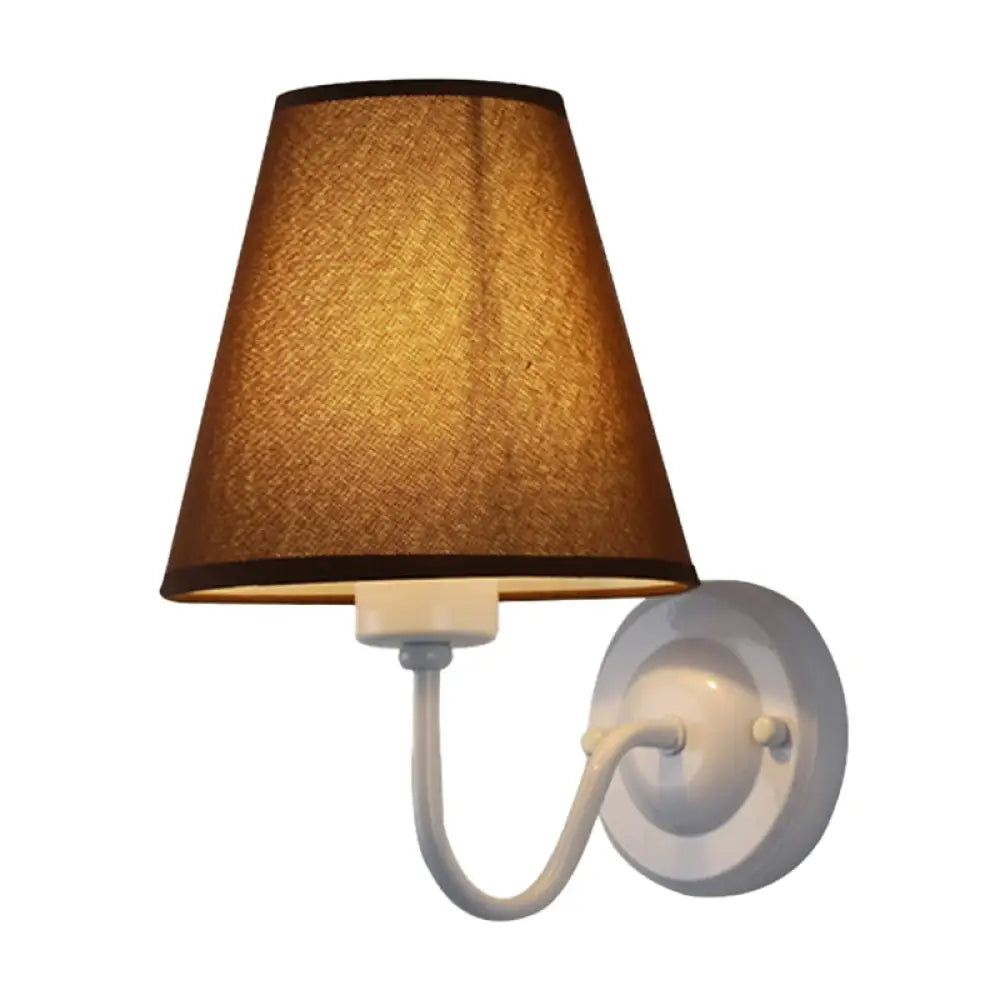 Nordic Cone Wall Lamp - 1-Light Fabric Lighting With Curved Arm In Black/White Black/Brown/Beige