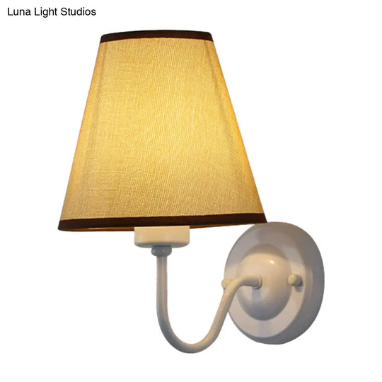 Nordic Cone Wall Lamp - 1-Light Fabric Lighting With Curved Arm In Black/White Black/Brown/Beige