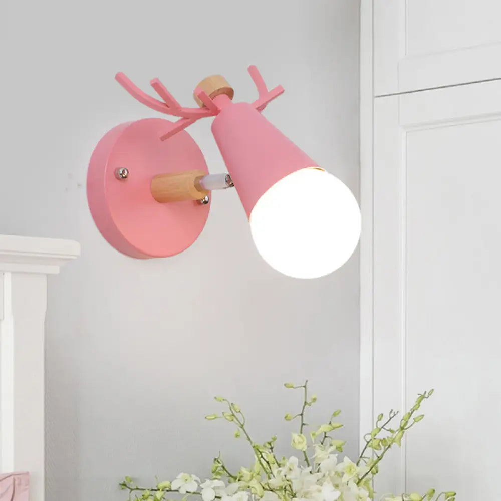 Nordic Cone Wall Lamp With Antlers Sconce Light For Dining Room Pink