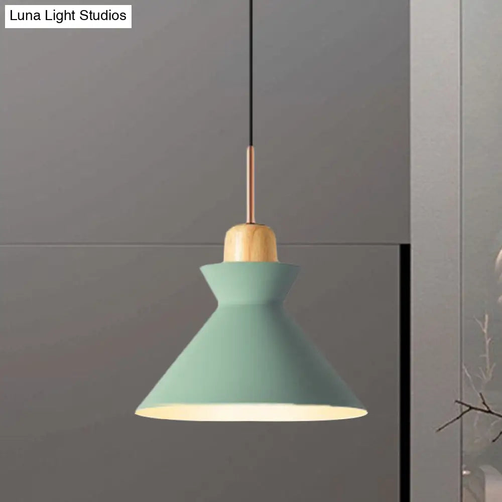 Stylish Nordic Conic Pendant Lamp - 1 Bulb Metal & Wood Lighting In Grey/White For Living Room