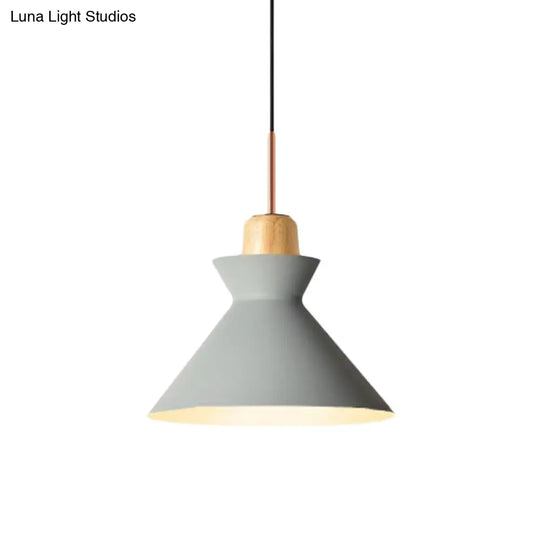 Stylish Nordic Conic Pendant Lamp - 1 Bulb Metal & Wood Lighting In Grey/White For Living Room