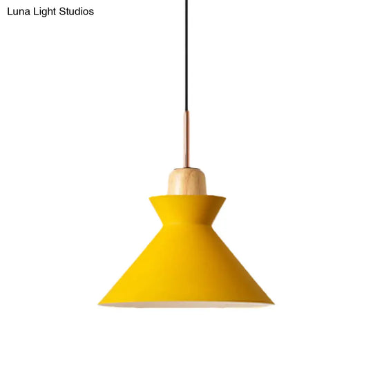 Stylish Nordic Conic Pendant Lamp - 1 Bulb Metal & Wood Lighting In Grey/White For Living Room