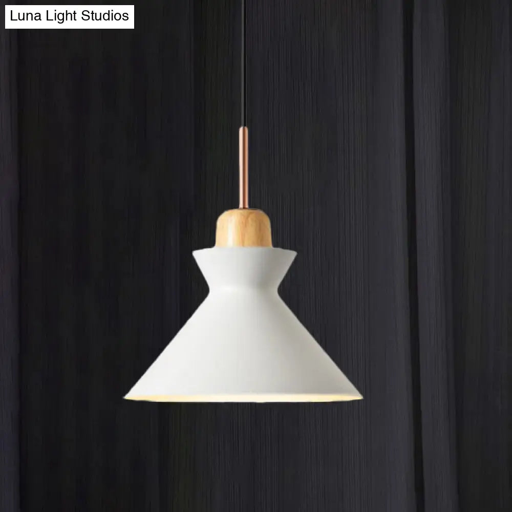 Stylish Nordic Conic Pendant Lamp - 1 Bulb Metal & Wood Lighting In Grey/White For Living Room White